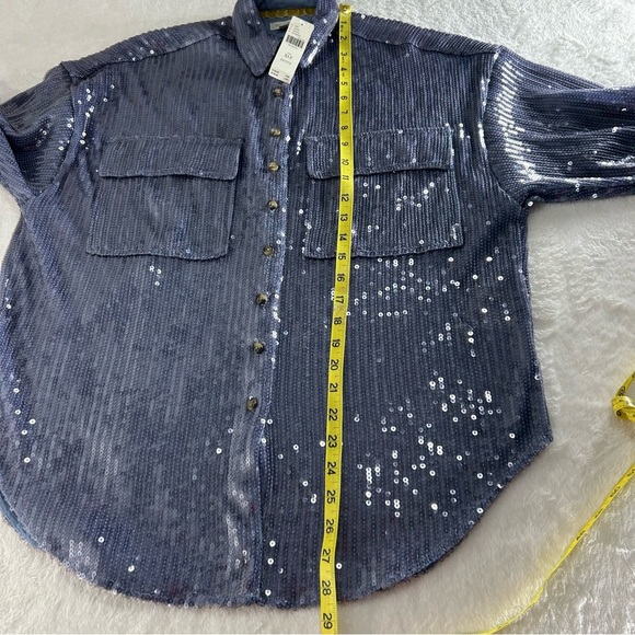 Anthropology Pilcro Shimmering Blue Buttondown Tunic Style Sequin Shirt Size XSP - Picture 9 of 15